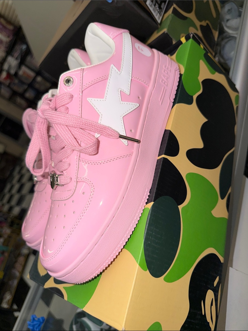 Bape men Pink Patent Leather Sneakers - Picture 2 of 7
